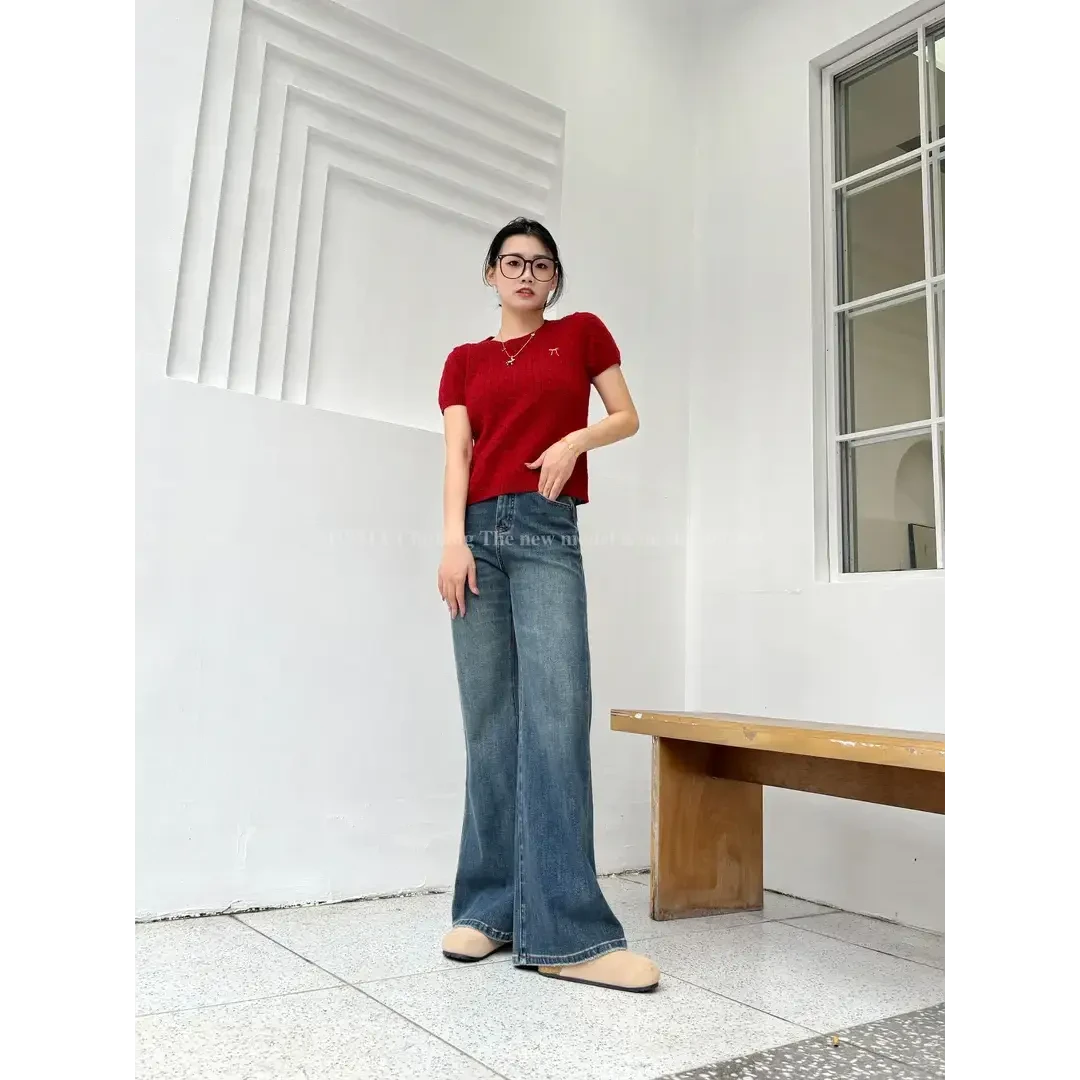 珠珠【8801】MWMA深圳南油英国轻者品牌爆单王早秋安哥拉红喇叭裤