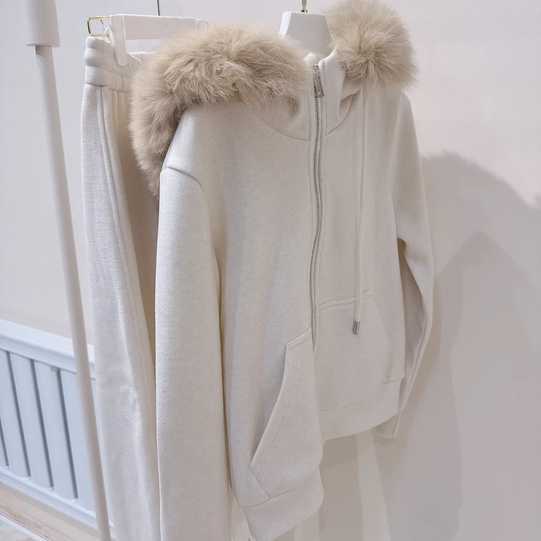 新款毛领连帽卫衣套装女韩系休闲舒适加厚保暖时尚冬季