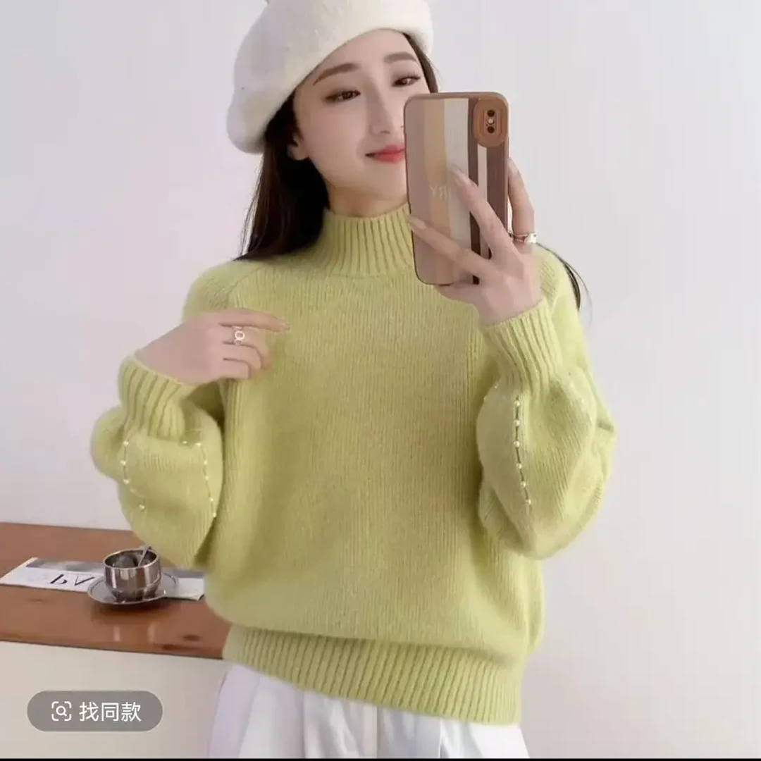 柚见➕立领小米珠长袖纯色毛衣