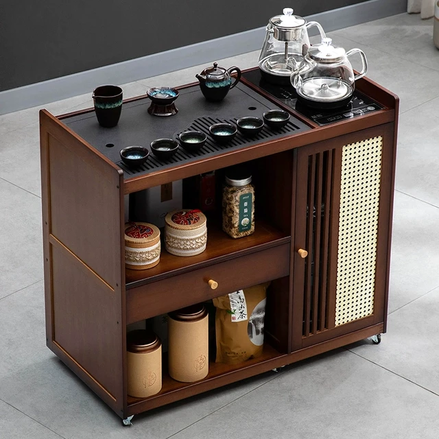 移动茶桌小茶台烧水壶一体家用茶水柜实木茶几茶车阳台煮泡茶桌子