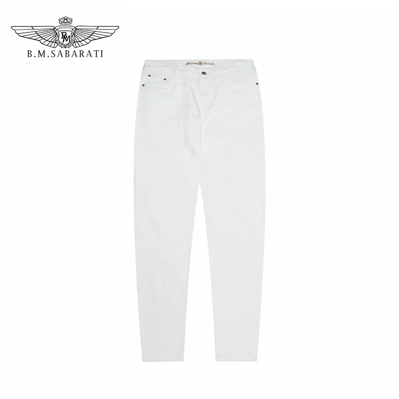 B.M.SABARATI 夏季专柜修身款轻奢百搭弹力白色痞帅潮裤子牛仔裤R
