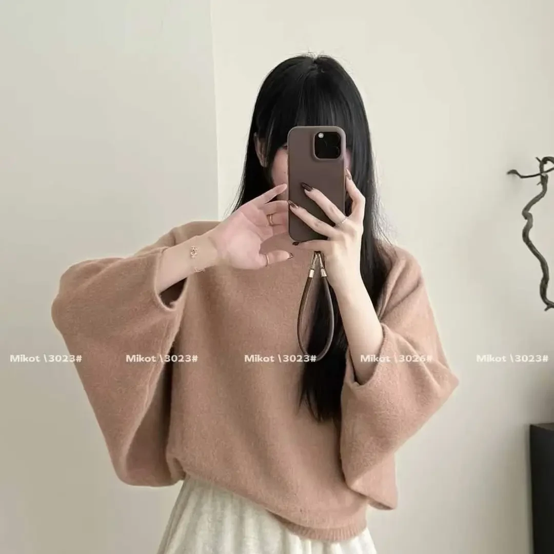 韩风温柔气质慵懒风浣熊兔毛毛衣