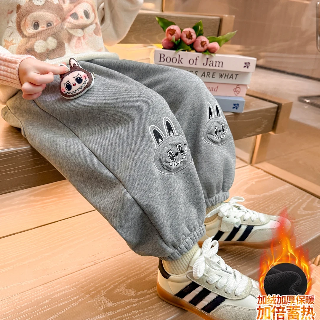 儿童秋冬装加厚休闲裤洋气女宝宝一体绒卫裤卡女童冬季加厚打底裤