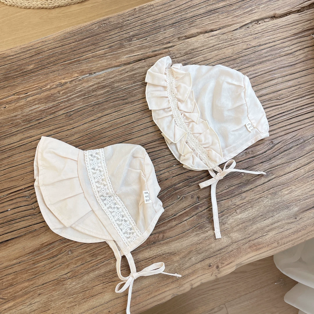 法式婴儿帽子春秋女孩宝宝蕾丝胎帽遮阳防晒遮阳帽夏季套头帽