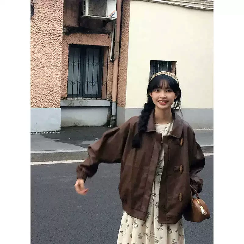 霍里德地图“暮色交织”自然仿旧染色工艺复古牛角扣雾面皮衣外套