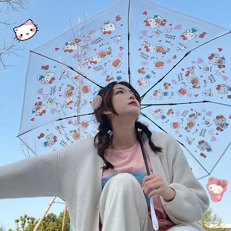 【MY】卡通甜点kt猫透明雨伞折叠手动可爱晴雨两用加厚Kitty饰品