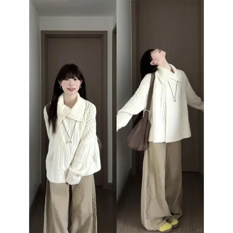 韩系穿搭宽松慵懒翻领上衣秋季垂感宽松休闲裤女装禅意仙气飘飘