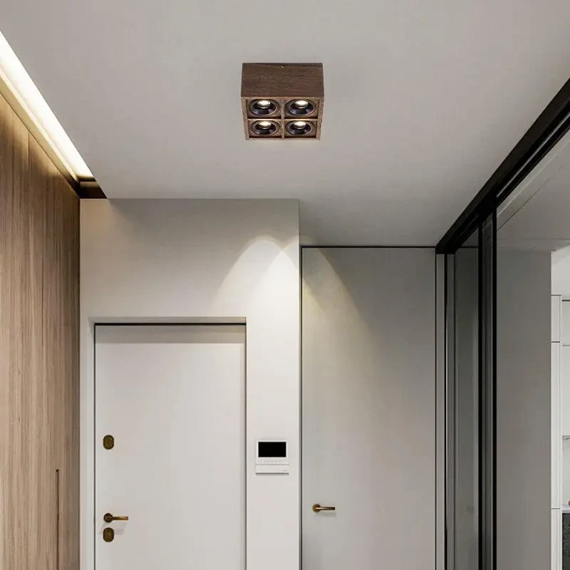 中山智能高亮高显色cob简易斗胆灯格栅灯北美黑胡桃木实木全光谱