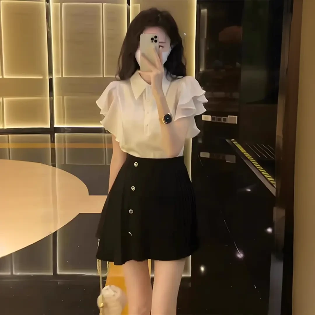 2025新款高级感气质韩系盐系穿搭轻熟衬衫上衣高腰半身裙套装女