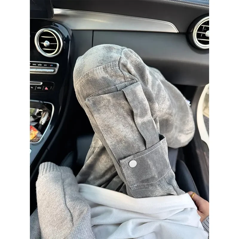 美式复古迷彩工装裤男大口袋伐木裤子高街vibe休闲直筒微喇牛仔裤