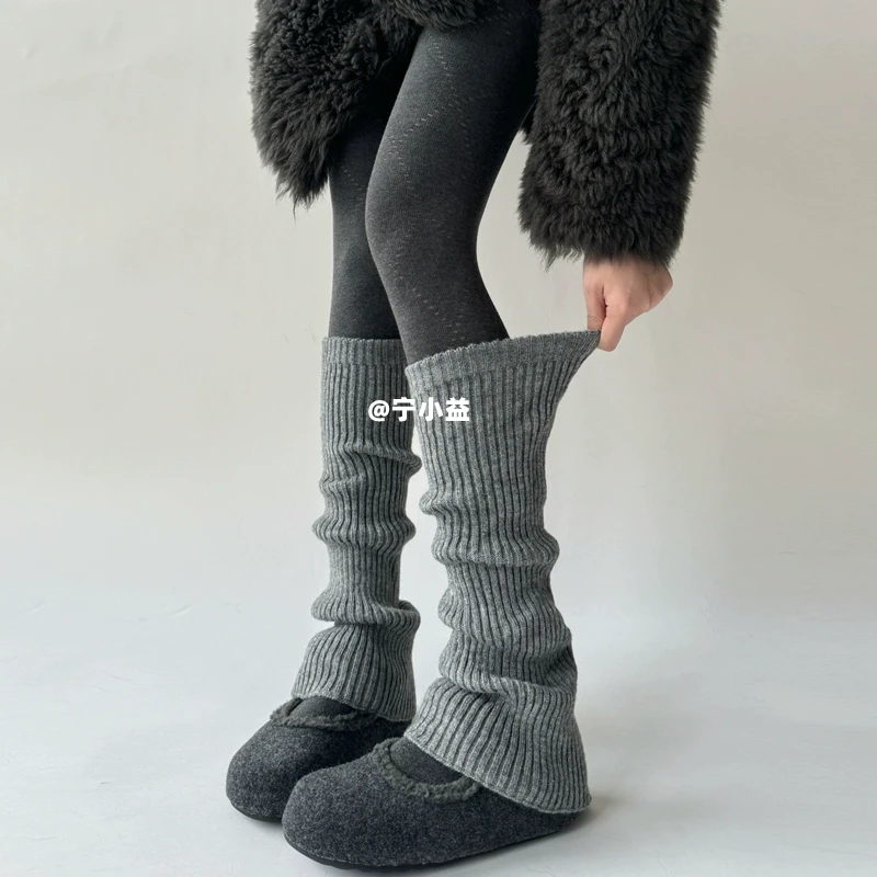 宁小益喇叭口袜套秋冬加厚堆堆袜子女小腿套格雷系灰色叠穿中筒袜
