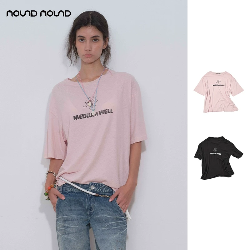 【MEDIUM WELL】nound买手店做旧水洗印花短袖休闲T恤女24秋冬新款