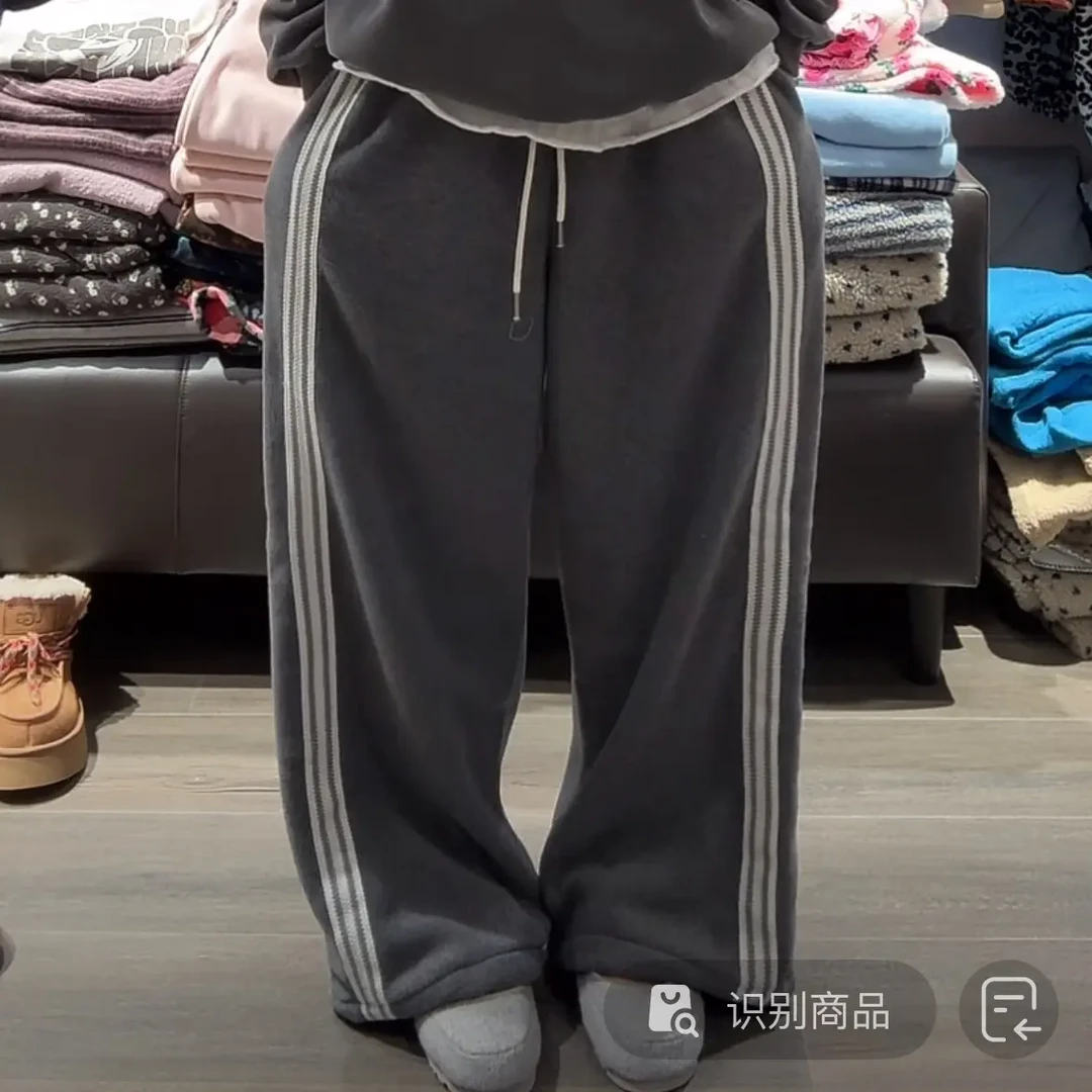 舜 韩国东大门三道杠加绒宽松休闲裤