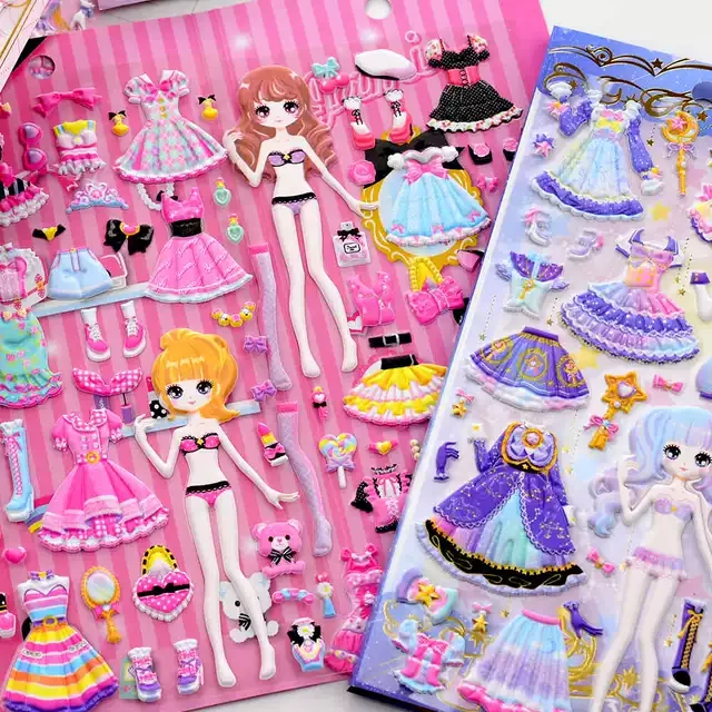 闪乐换装小公主3d立体泡泡贴纸美丽女孩换衣服宝宝儿童玩具粘贴画
