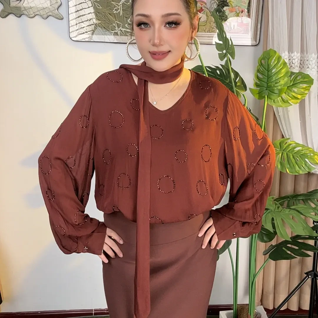 2025秋冬新款时尚潮流烫钻舒适套头衬衫   2088