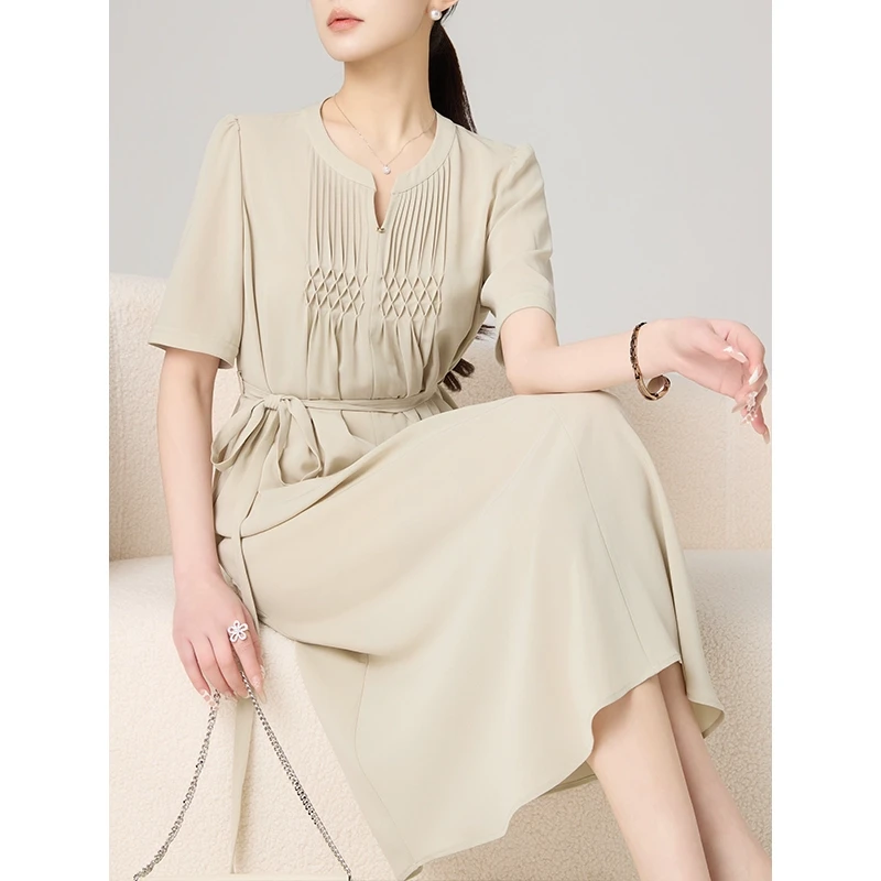 老敏哥 醋酸连衣裙女轻奢重工塔克叠褶清凉高级感连衣裙S03086772