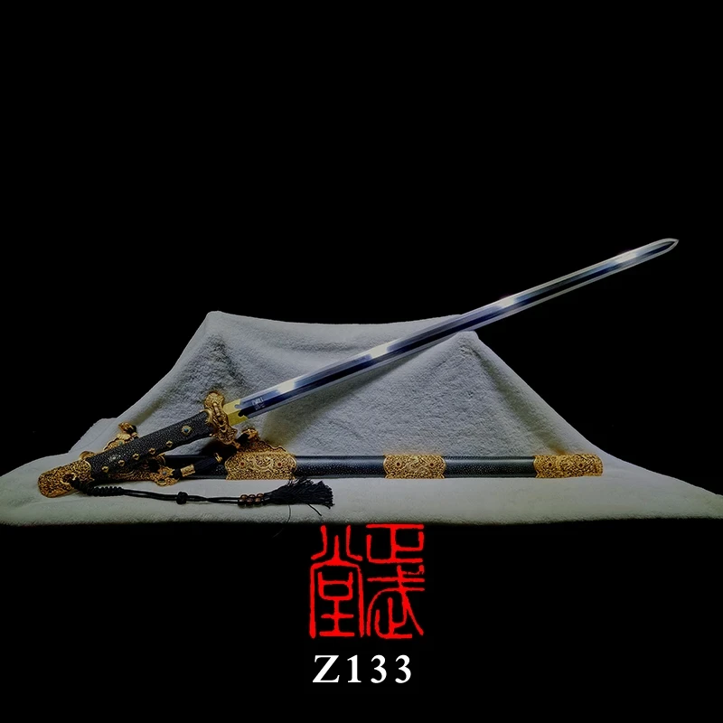 唐剑八龙装(夹钢32000余层) 黑鱼皮鞘龙泉正武堂周正武宝剑未开刃