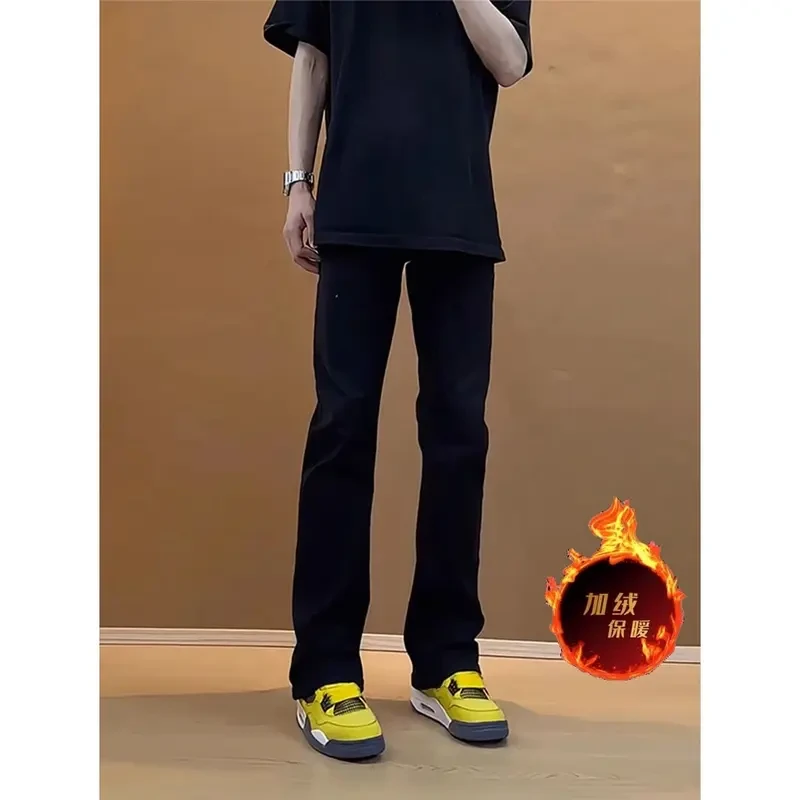 cleanfit提档517版型微喇牛仔裤男款显腿长加绒裤子修身弯刀长裤