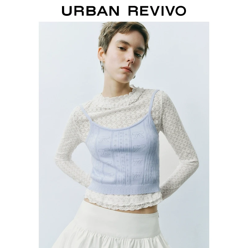 UR2025秋季新款女蝴蝶结镂空肌理超短款吊带针织衫UYU950041