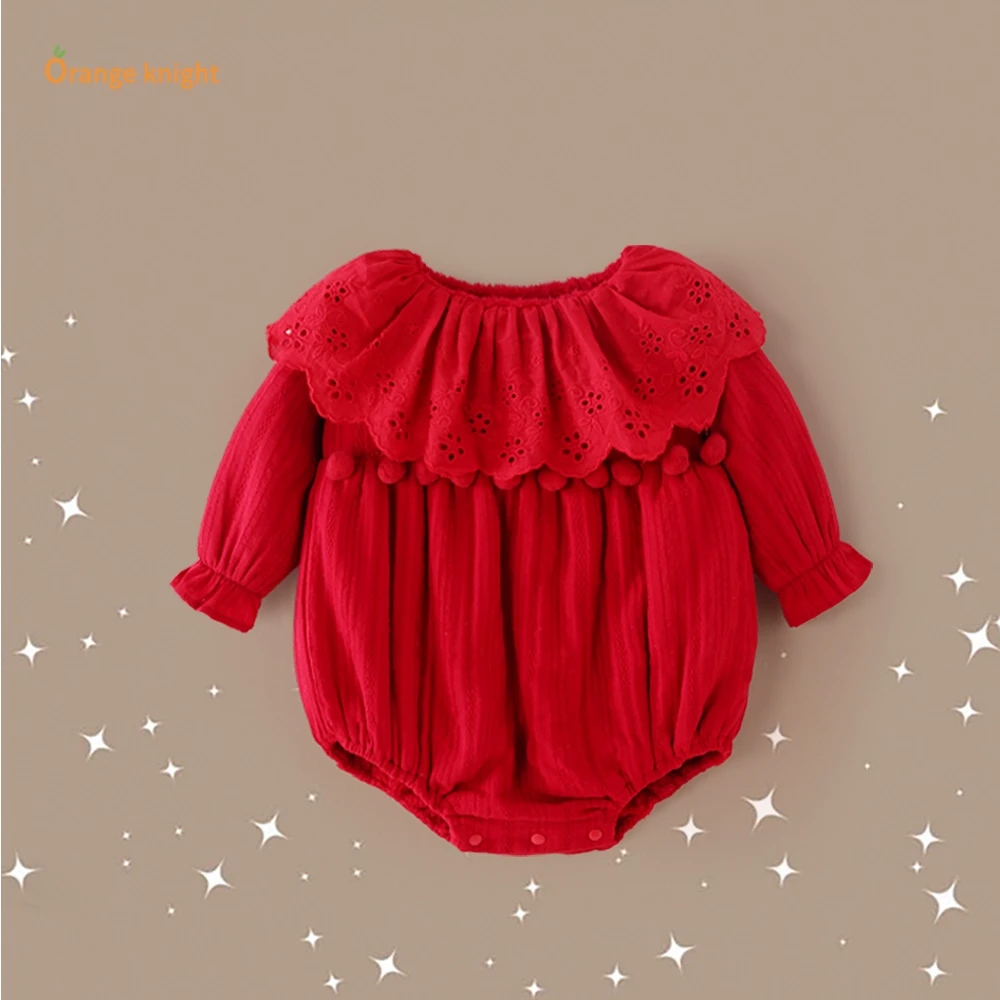 小月龄女宝宝喜庆甜美年服长袖洋气高级宫廷公主婴儿三角包屁哈衣