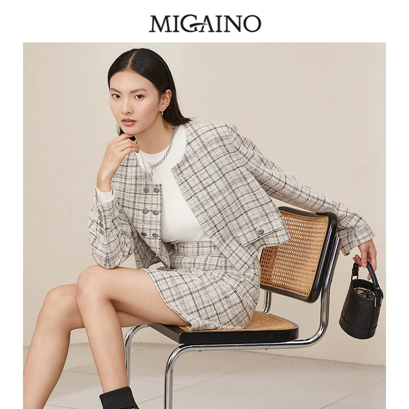 曼娅奴小香风外套女秋装气质名媛风格子短款上衣外套