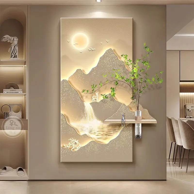 轻奢入户玄关装饰画日照金山走廊过道挂画新中式高级感正对门壁画