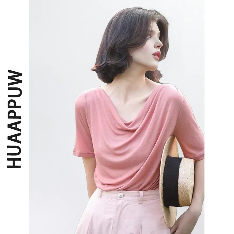 荡领宽松优雅气质薄款短袖T恤2025夏季新款法式显瘦上衣潮ins