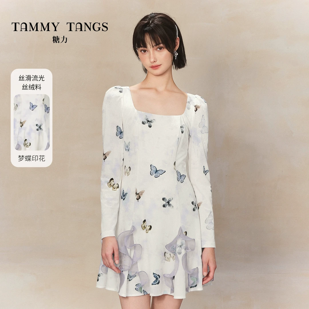 【千金专属】糖力印花丝绒连衣裙TWTCQ47671