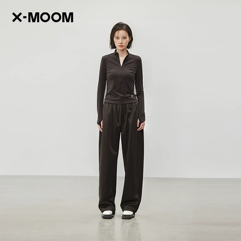 X--MOOM2024秋季新款高弹亲肤半开襟小高领修身上衣ZXQTC20909