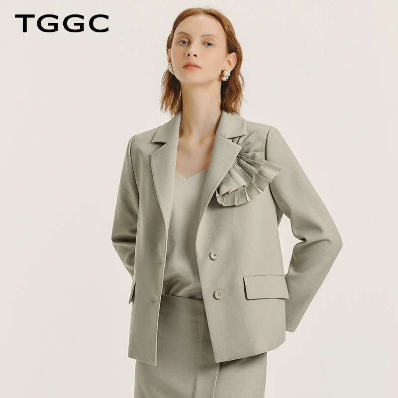 台绣女士西装短外套通勤设计感通勤气质春秋款S36559