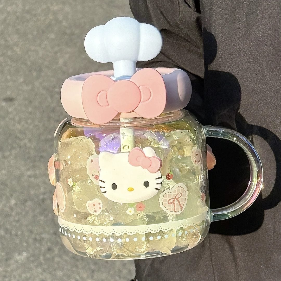 玻璃杯女生高颜值2025新款大容量办公室吨吨桌面吸管大肚杯带手柄