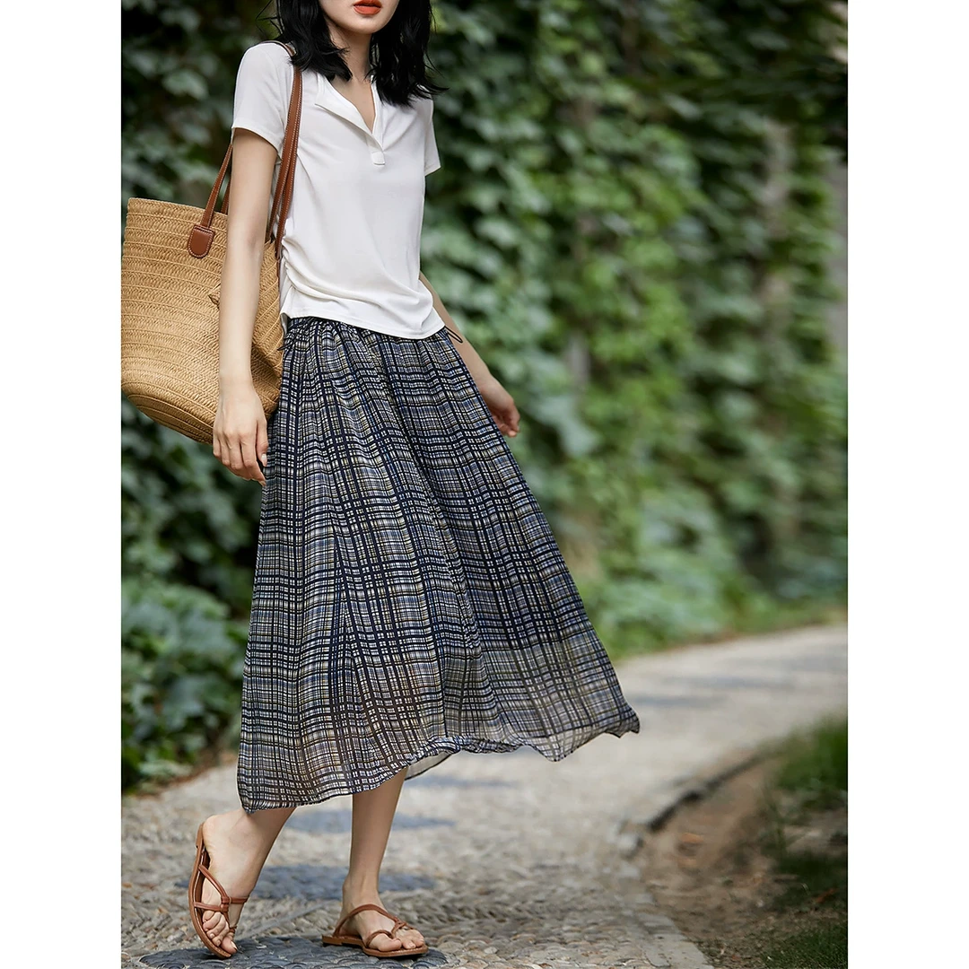 笑涵阁【胶片时代】夏季飘逸轻盈透气顺纡花苞腰半身裙SQA682724MG