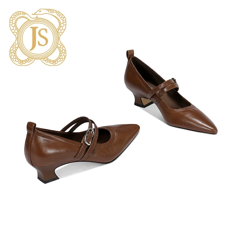 已开价，3911D525217一字扣带粗跟玛丽珍鞋子松紧口显瘦棕色软底