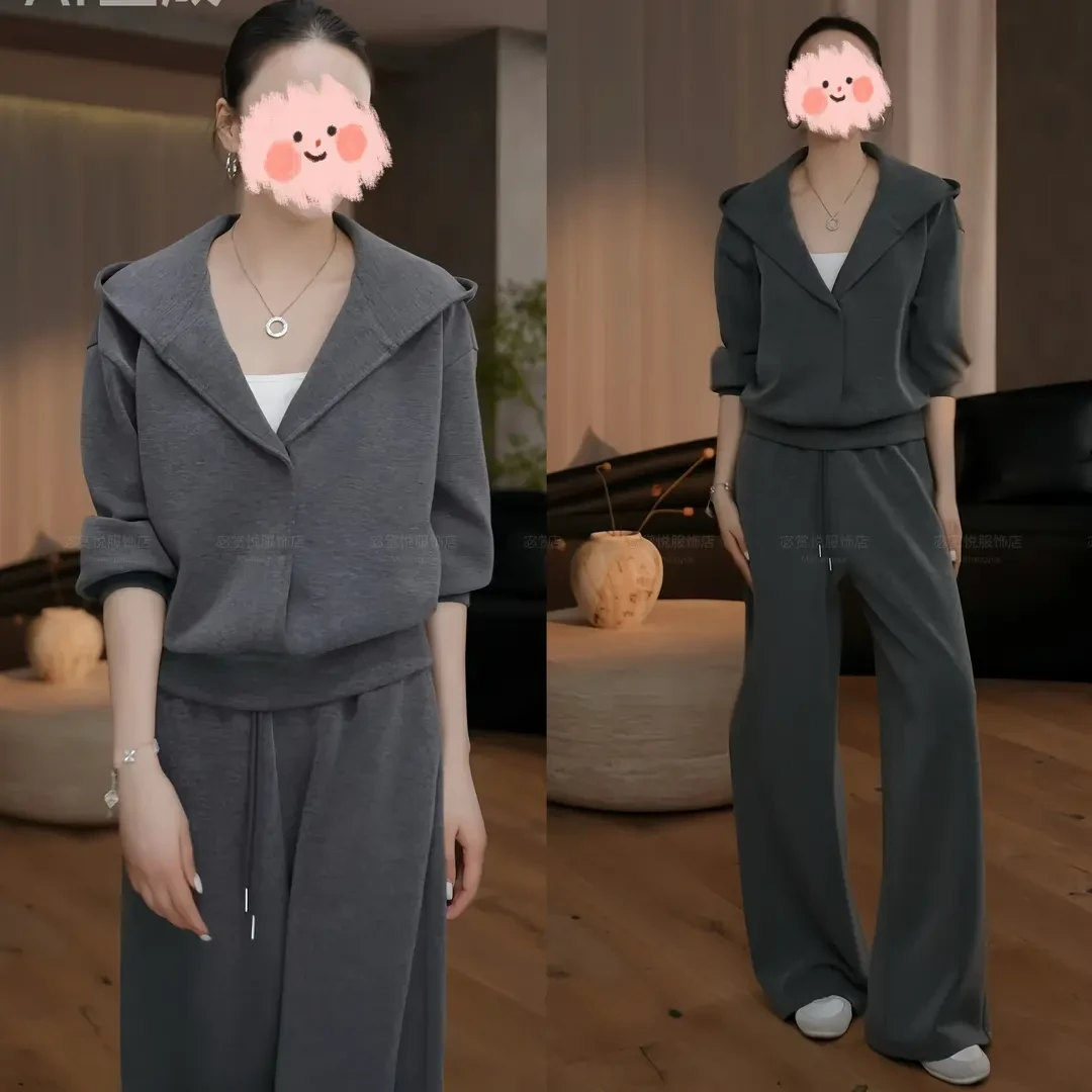 2025秋季时尚套连帽暗扣卫衣外套显瘦百搭松紧腰休闲裤休闲套装