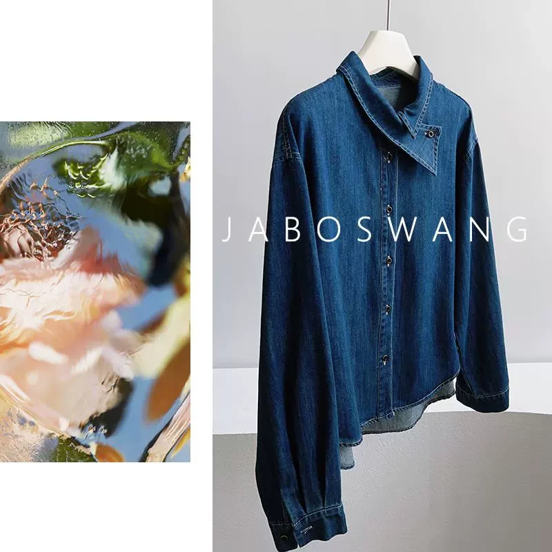 S804围巾牛仔衬衫外套女小个子宽松bf慵懒风上衣百搭正肩休闲