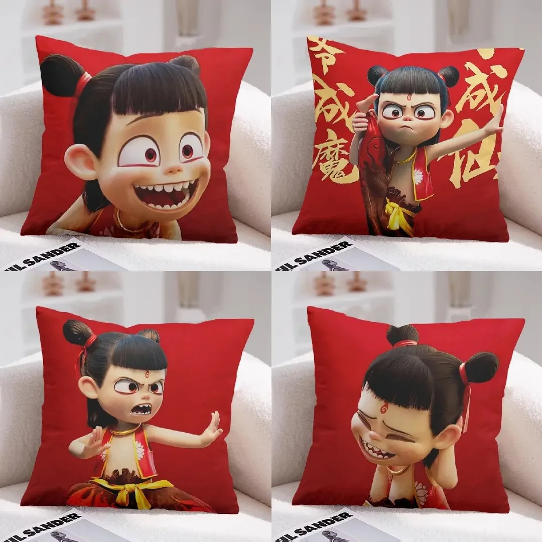 沙发枕靠垫可爱搞怪哪吒头像抱枕创意卡通儿童礼物卧室靠背垫枕套