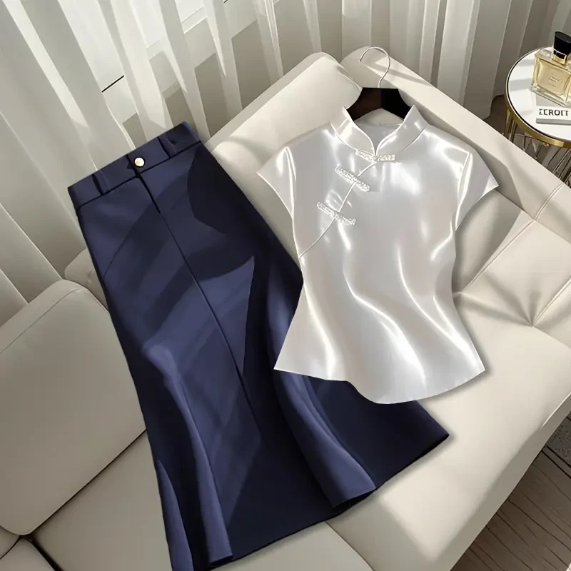 E146+E147出游服装女爆款新中式国风立领漂亮上衣显瘦半身裙子