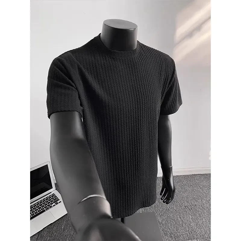 美式高街小众肌理感正肩短袖男款夏季高级感痞帅T恤cleanfit半袖