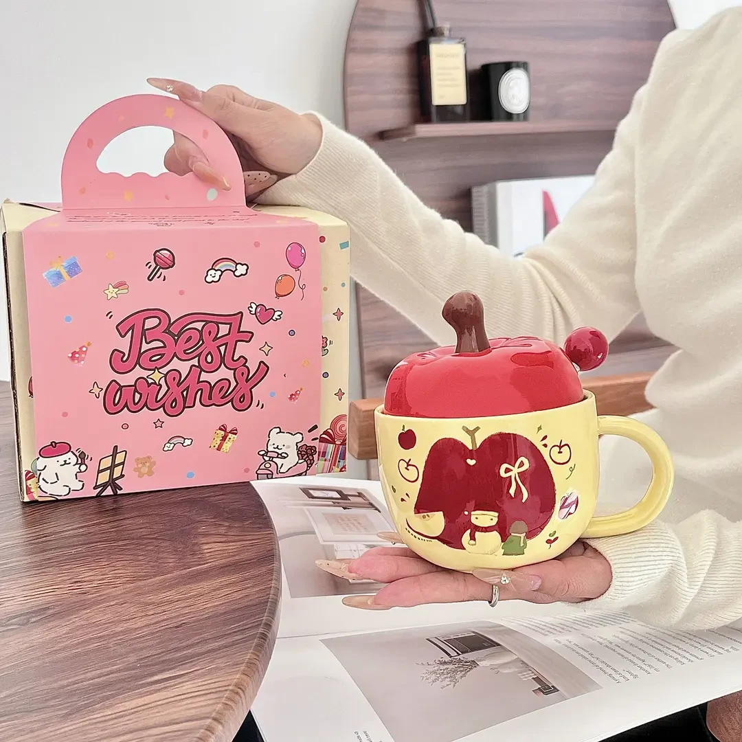 马克杯带盖勺陶瓷杯伴手礼高颜值生日礼物可爱苹果水杯女生闺蜜LW