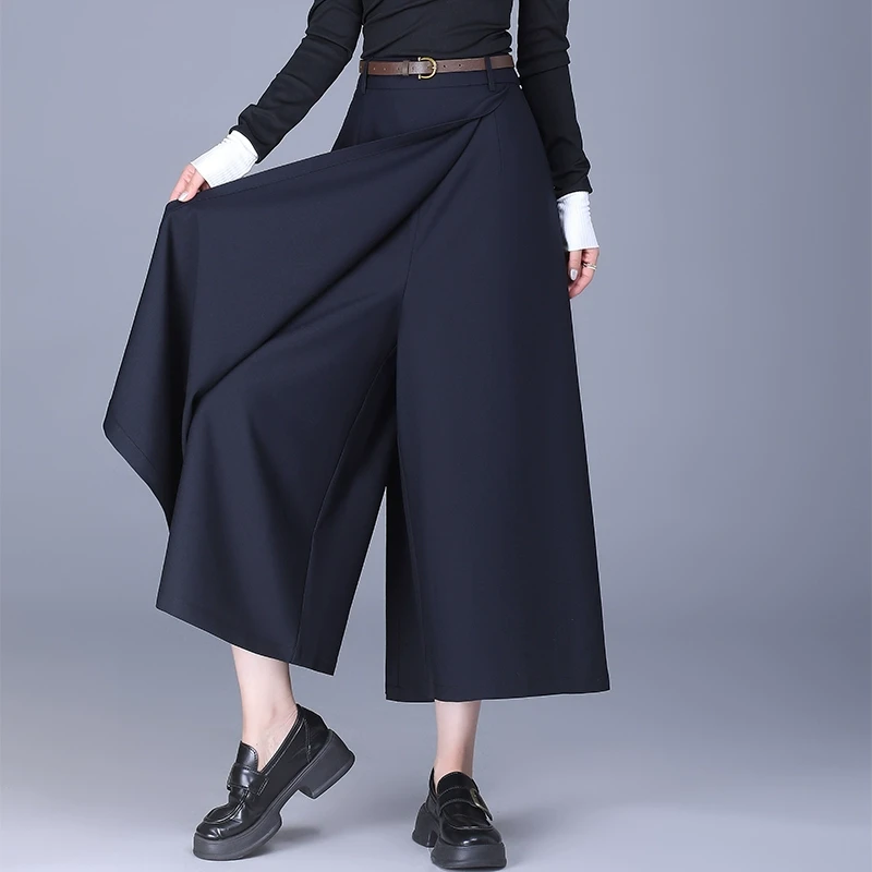 2025春季新款高腰显瘦a字裙裤阔腿裤女洋气通勤西装裤裙八九分裤