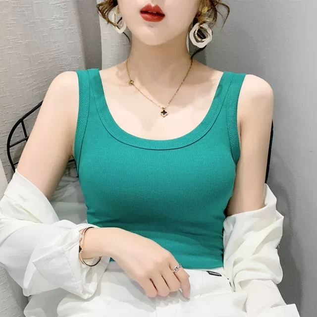 冰丝螺纹背心女外穿春夏新款修身遮副乳吊带内搭无袖打底衫上衣潮