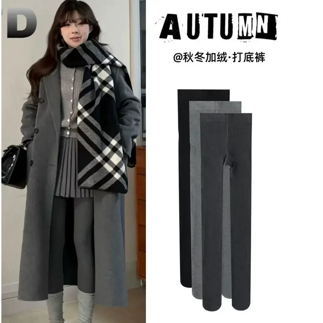 灰色连裤袜【拍一发二】螺纹竖条微压显瘦收腹打底裤加厚百搭竖纹袜