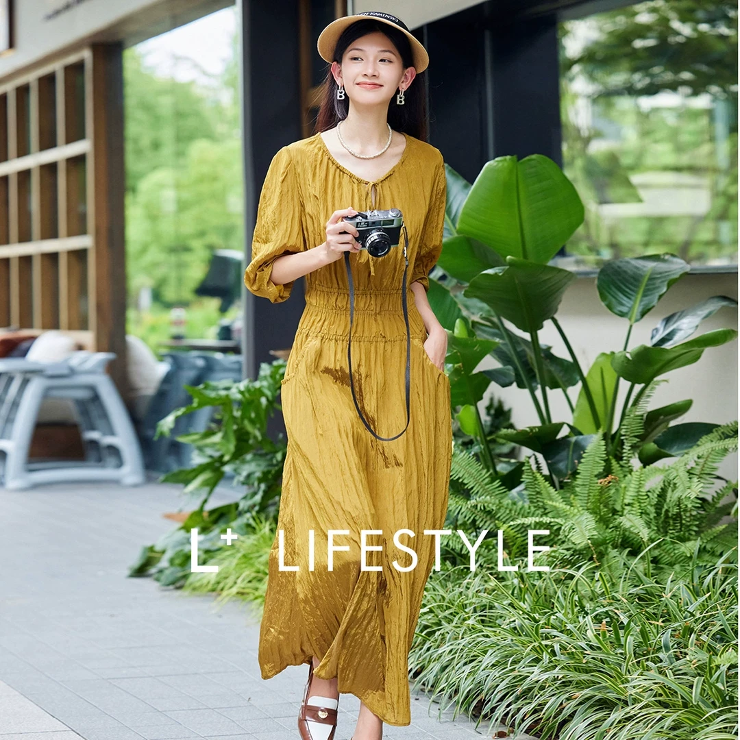 【小余专属】lifestyle 抽绳圆领泡泡袖短袖连衣裙 L3342304