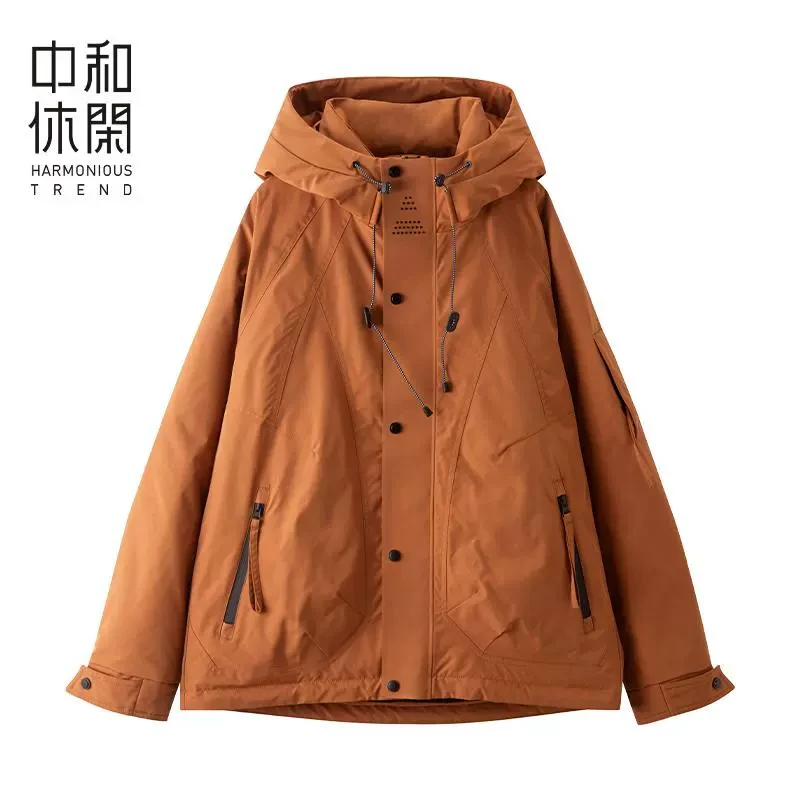 中和休闲宽松连帽羽绒服男士2024冬季新款工装保暖外套潮
