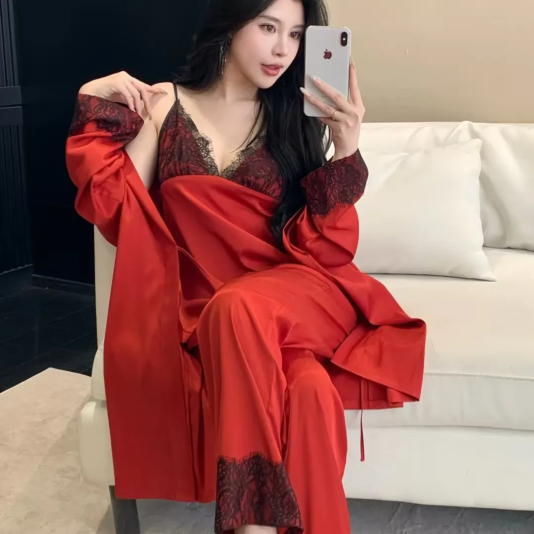 SJT2338女士春秋本命年结婚红战袍法式性感吊带背心睡衣可外穿