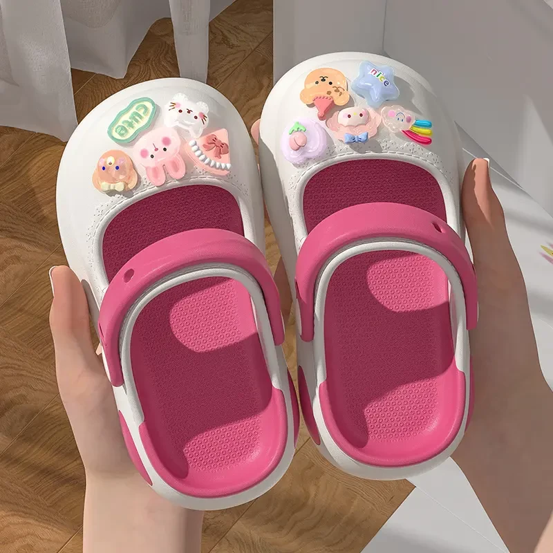 儿童洞洞鞋女童夏季外穿新款防滑防臭家居家包头中大童女孩凉拖鞋