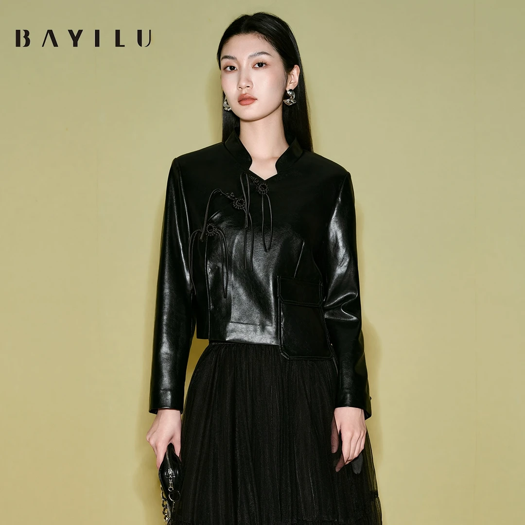 【大梦】芭依璐2025春季新款皮衣时尚黑色外套91W5001