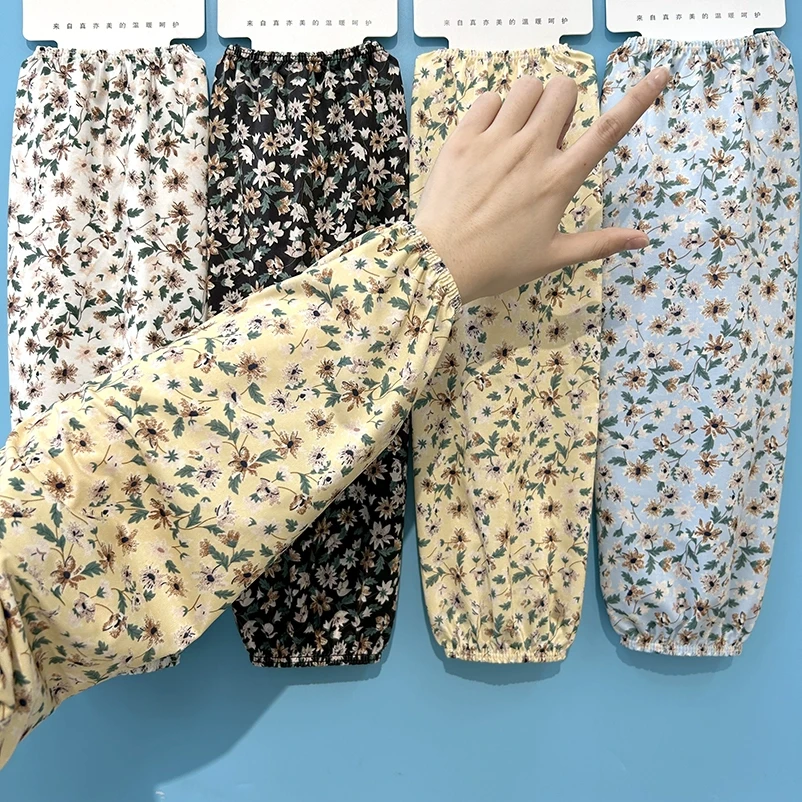 干活直筒防晒宽松套袖女夏户外骑车冰感护袖轻薄透气遮阳碎花冰袖