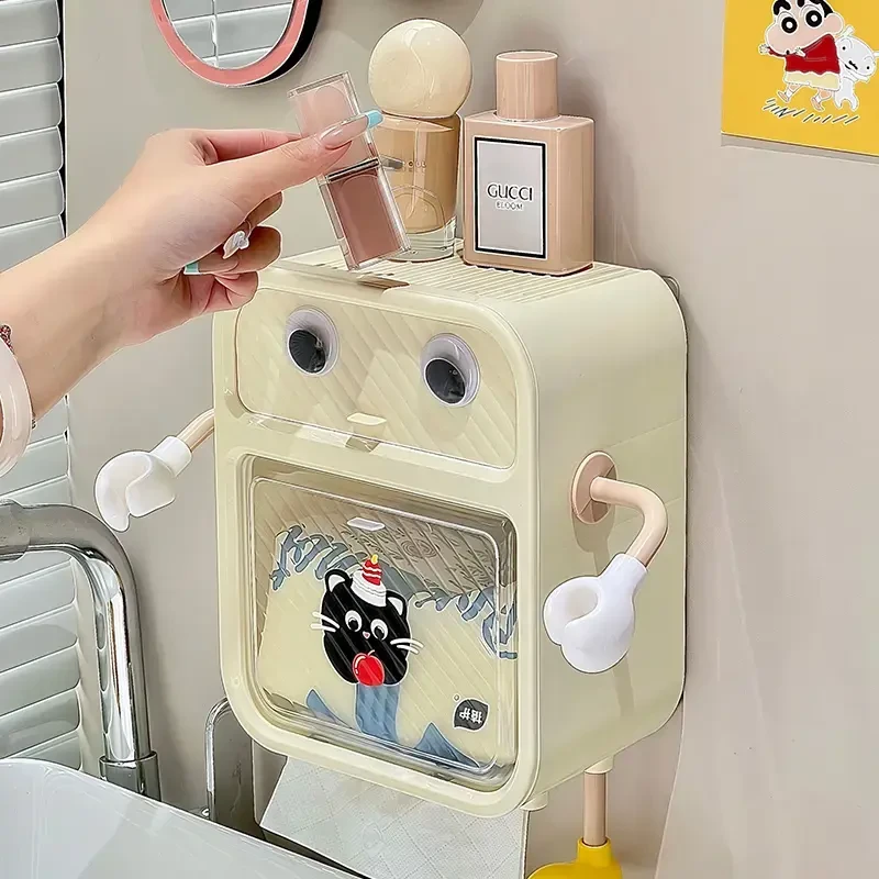 卫生间纸巾盒可爱浴室壁挂免打孔防水盒厕所卫生纸置物架抽纸盒LX