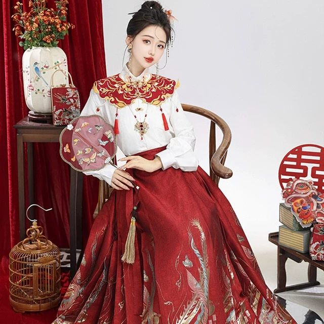 慕夏【结缘】拜年汉服绣花云肩红色马面裙敬酒订婚服新中式马面裙